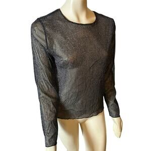Victoria Secrets Sheer Black Metallic Glitter Long Sleeve Top Size M/L